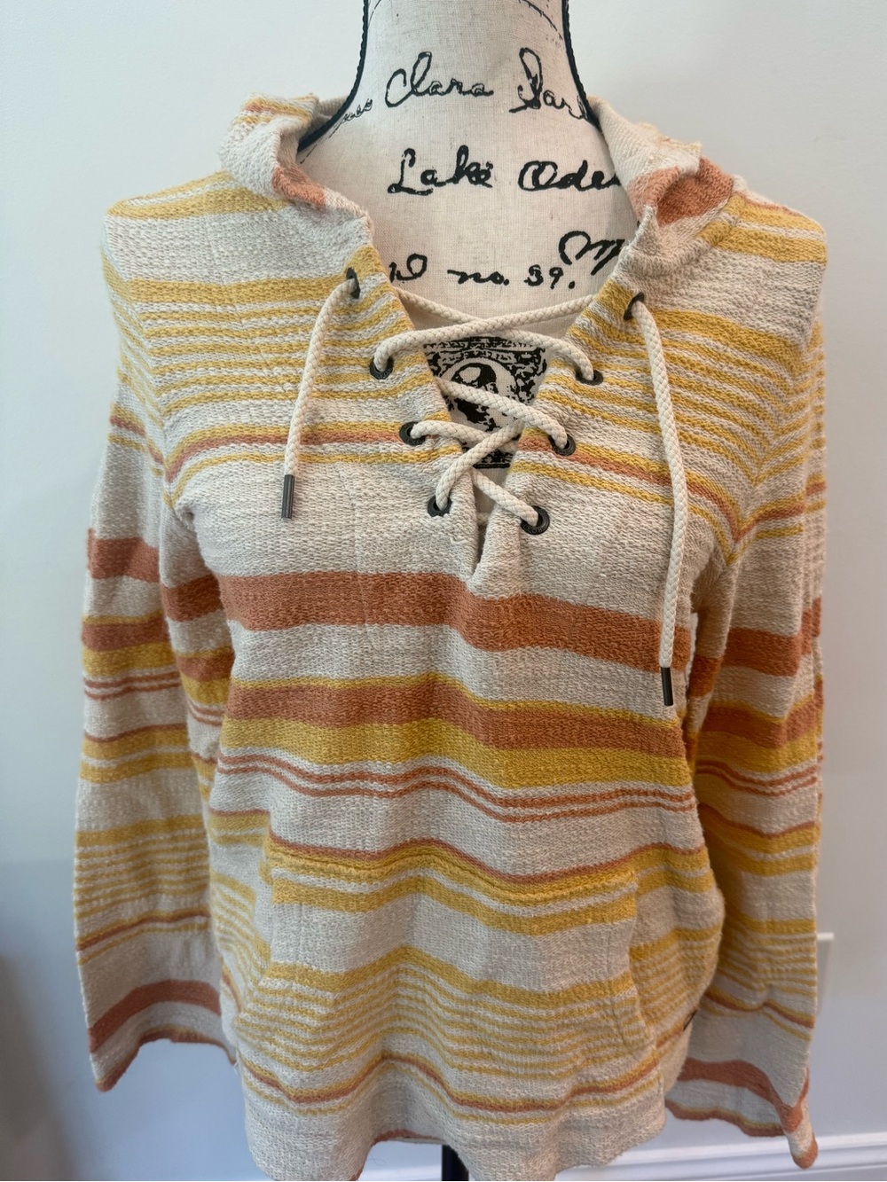 Roxy Orange and Yellow Striped Lace-Up Hoodie Pullover – Size S/P